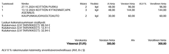 miten kulukorvaukset näkyvät laskulla